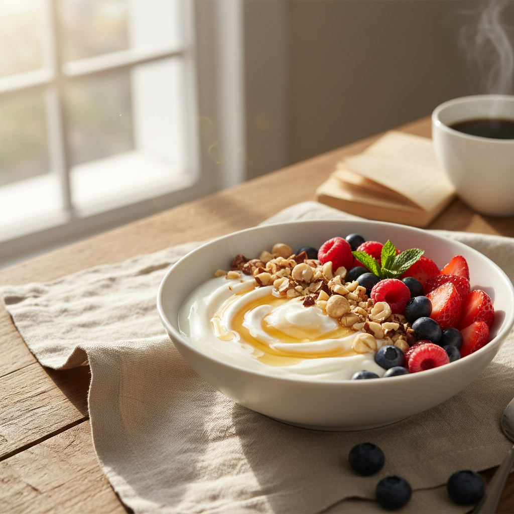 Yogurt bowl with hazelnuts